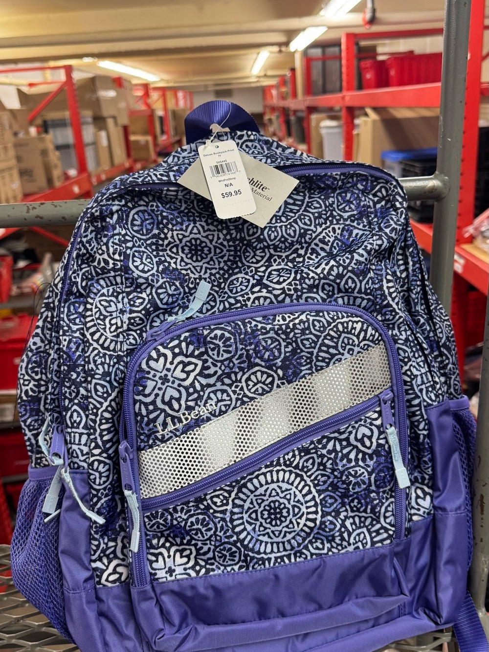 L.L. Bean Navy and Purple Floral-Print Backpack